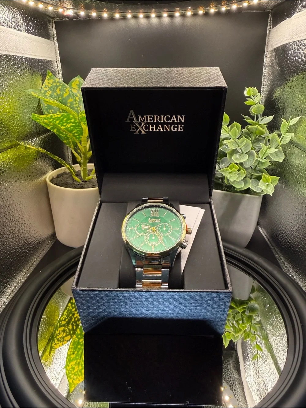 American Exchange Two-Tone Stainless Watch with Green Dial